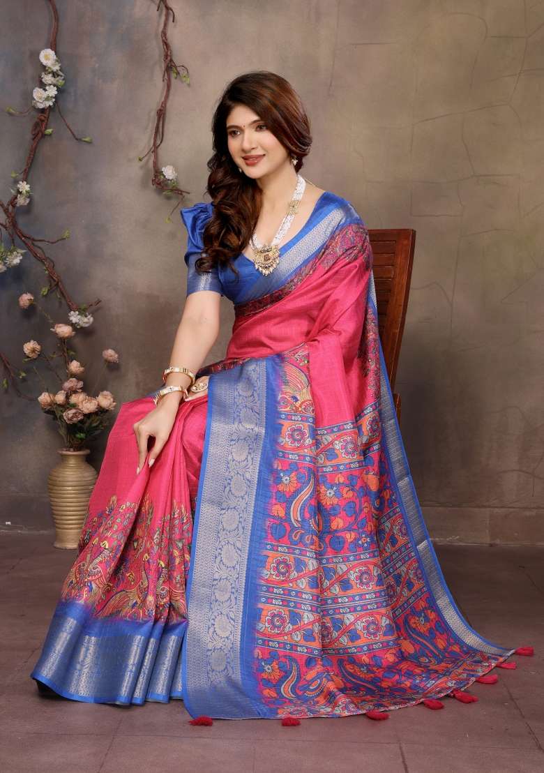 Pink Digital Print Dola Saree Set - Indya