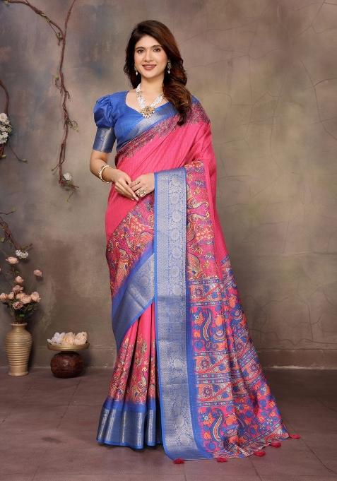 Pink Digital Print Dola Saree Set