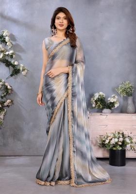 Grey Lace Work Chiffon Saree Set