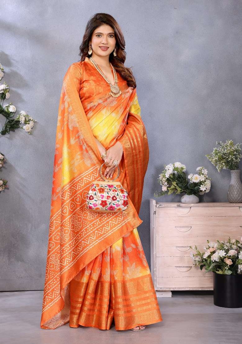 Yellow Digital Print Dola Saree Set - Indya