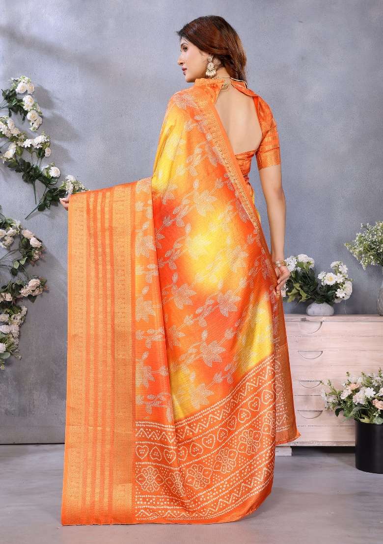 Yellow Digital Print Dola Saree Set - Indya