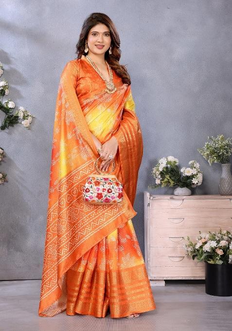 Yellow Digital Print Dola Saree Set