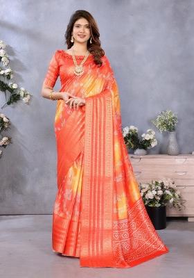Orange Digital Print Dola Saree Set