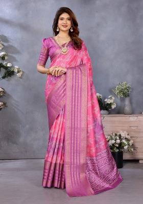 Pink Digital Print Dola Saree Set