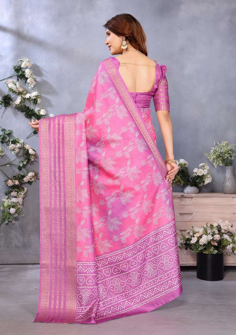 Pink Digital Print Dola Saree Set - Indya