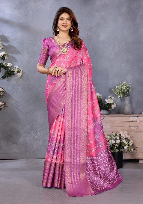 Pink Digital Print Dola Saree Set