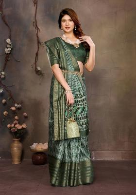 Green Digital Print Dola Saree Set