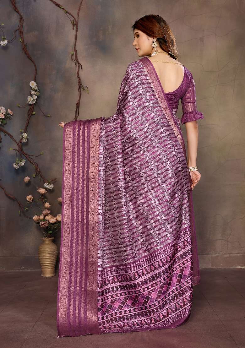 Purple Digital Print Dola Saree Set - Indya