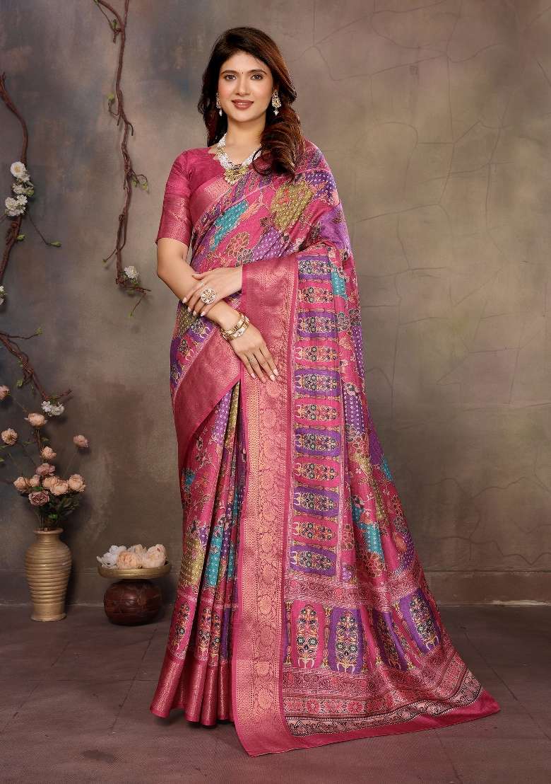 Purple Digital Print Dola Saree Set - Indya