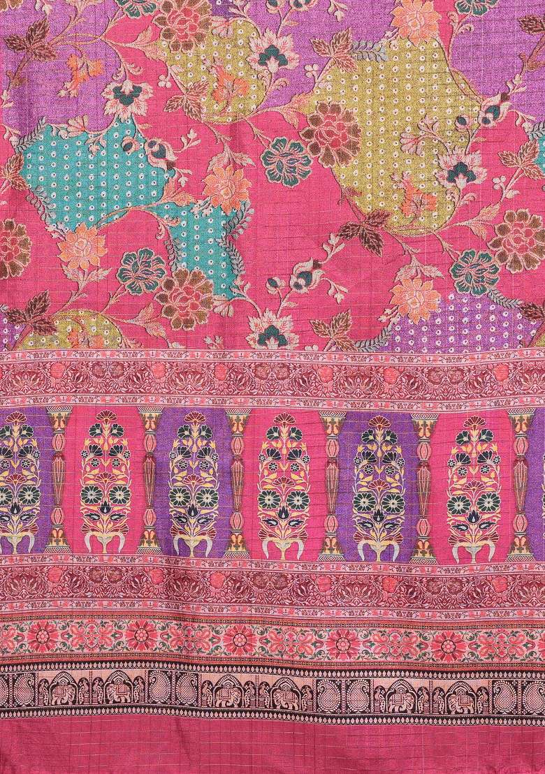 Purple Digital Print Dola Saree Set - Indya