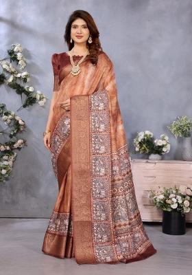 Brown Digital Print Dola Saree Set