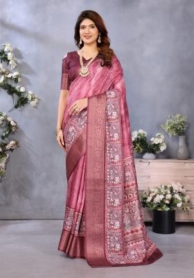 Maroon Digital Print Dola Saree Set
