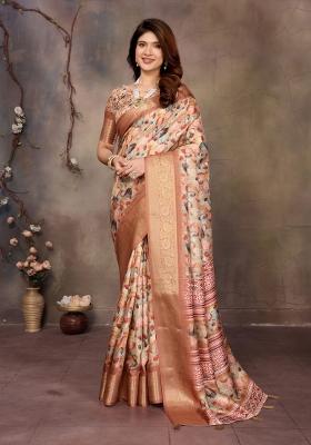 Cream Digital Print Dola Saree Set
