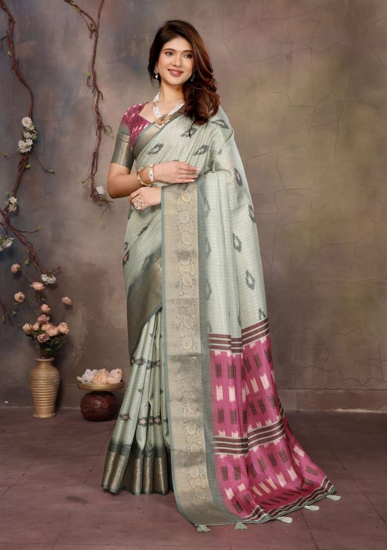 Pista Green Digital Print Dola Saree Set - Indya