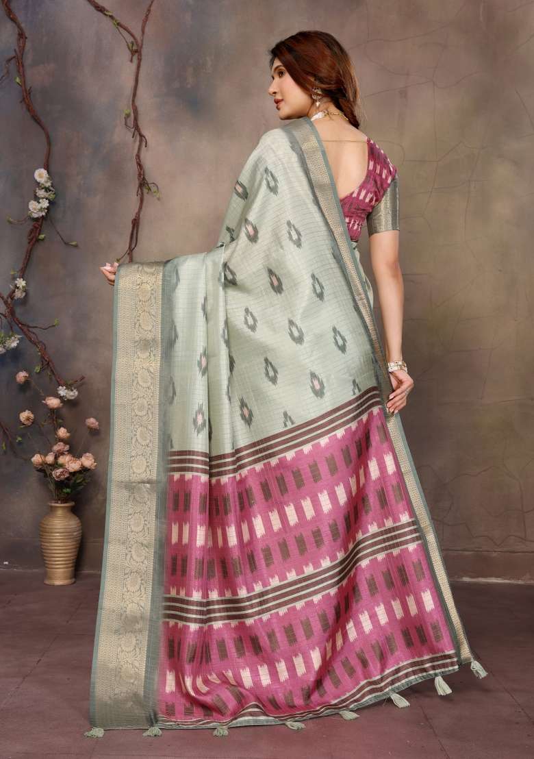 Pista Green Digital Print Dola Saree Set - Indya