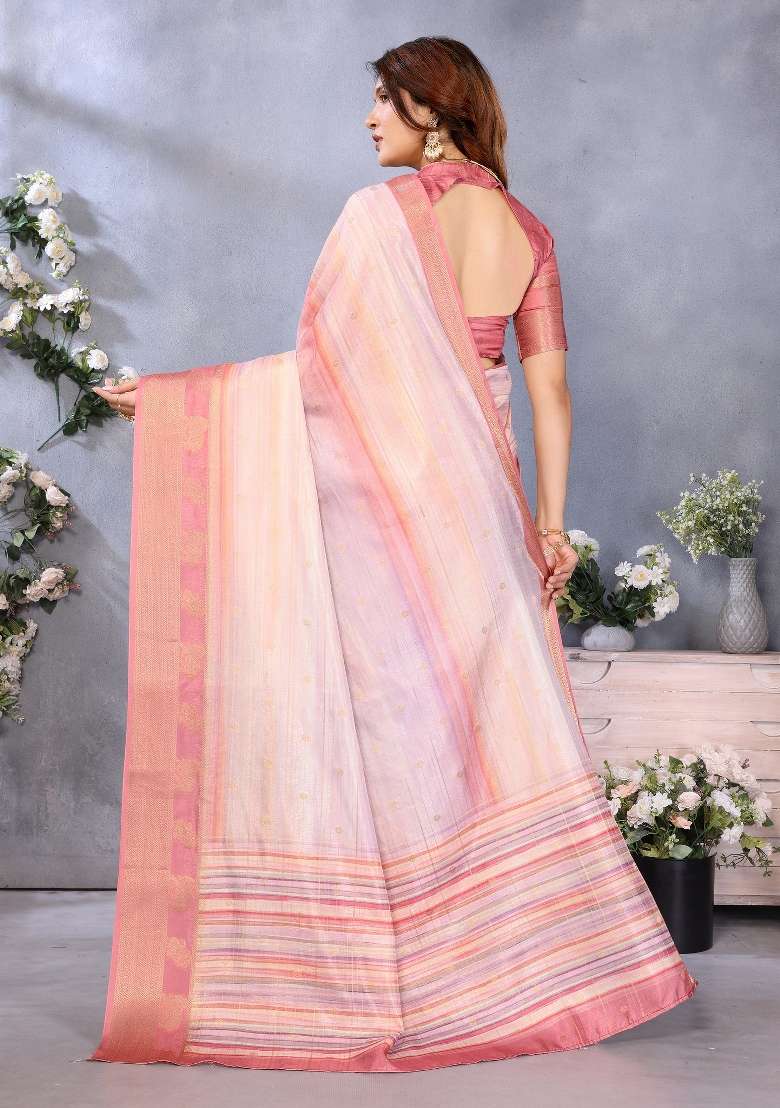 Pink Digital Print Dola Saree Set - Indya
