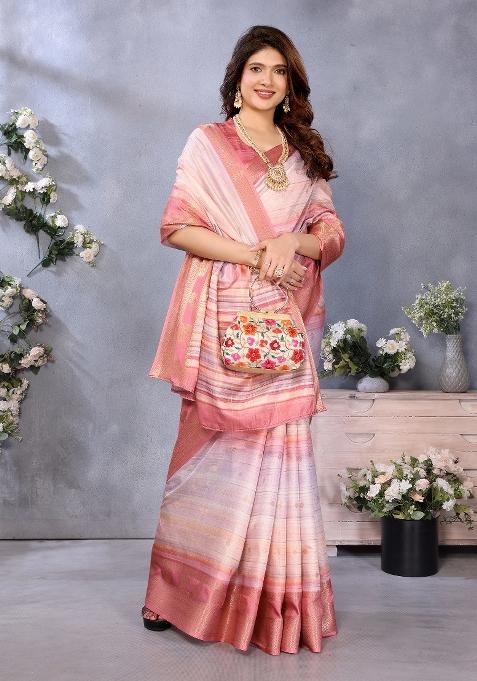 Pink Digital Print Dola Saree Set