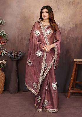 Magenta Gota Patti Work Jimmy Choo Saree Set