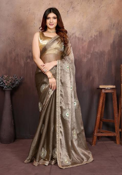 Grey Gota Patti Work Jimmy Choo Saree Set