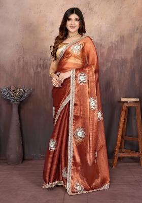 Brown Gota Patti Work Jimmy Choo Saree Set