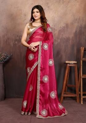 Maroon Gota Patti Work Jimmy Choo Saree Set