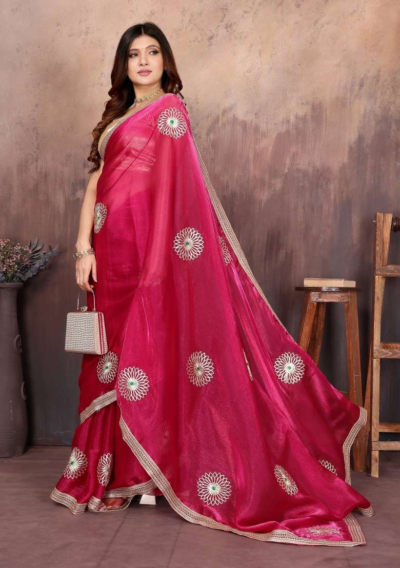 Maroon Gota Patti Work Jimmy Choo Saree Set - Indya
