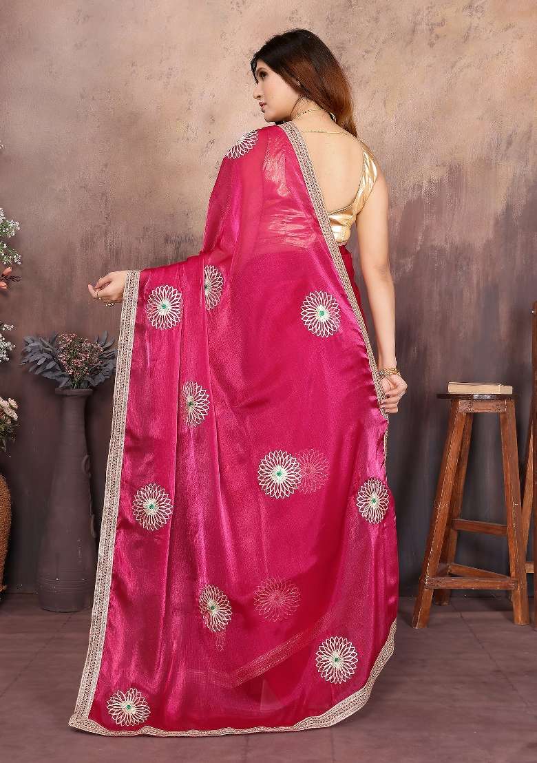 Maroon Gota Patti Work Jimmy Choo Saree Set - Indya