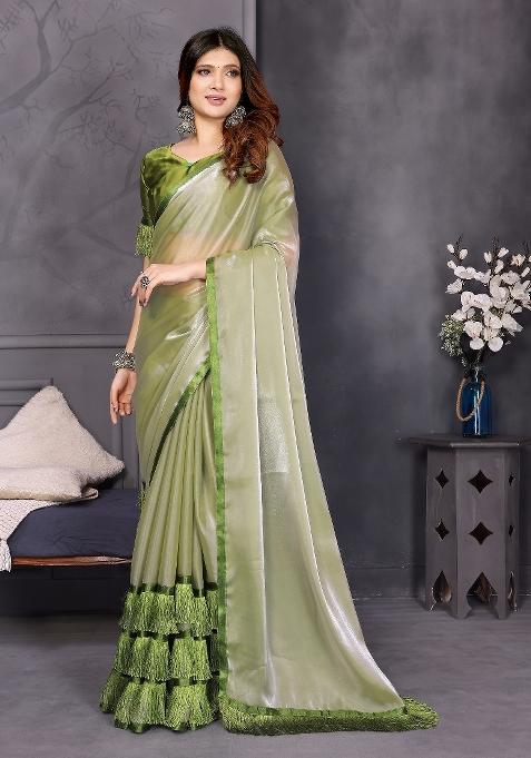 Green Resham Sutra Work Jimmy Choo Saree Set