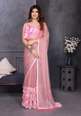 Pink Resham Sutra Work Jimmy Choo Saree Set