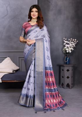 Blue Digital Print Dola Saree Set