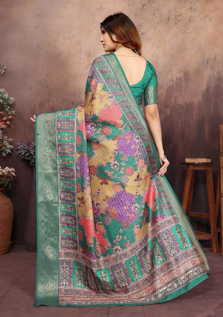 Green Digital Print Dola Saree Set - Indya
