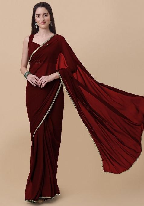 Maroon Solid Georgette Sarees