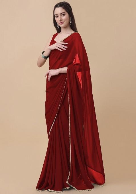 Red Solid Georgette Sarees