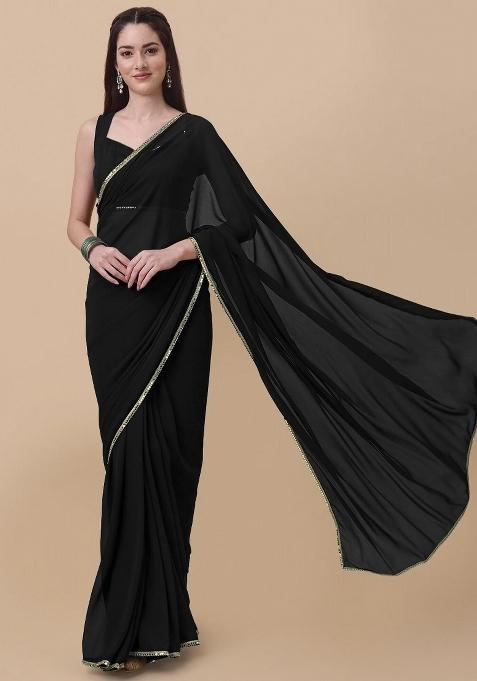 Black Solid Georgette Sarees