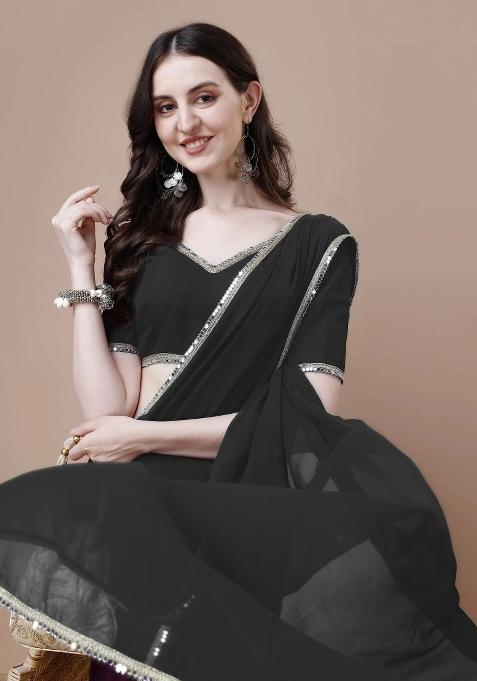 Black Solid Georgette Sarees