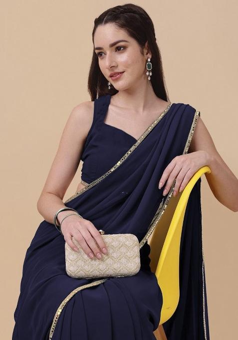 Dark Blue Solid Georgette Sarees