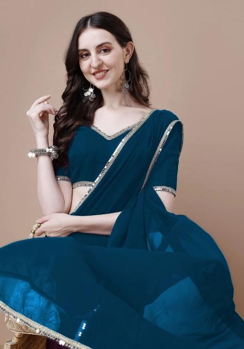 Blue Solid Georgette Sarees