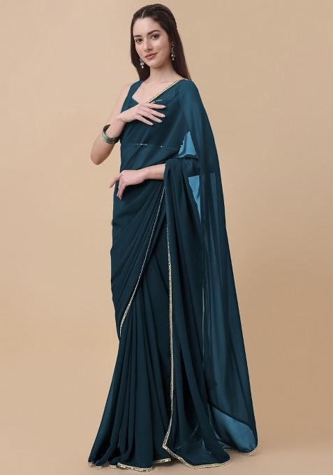 Light Blue Solid Georgette Sarees