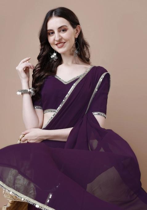 Purple Solid Georgette Sarees