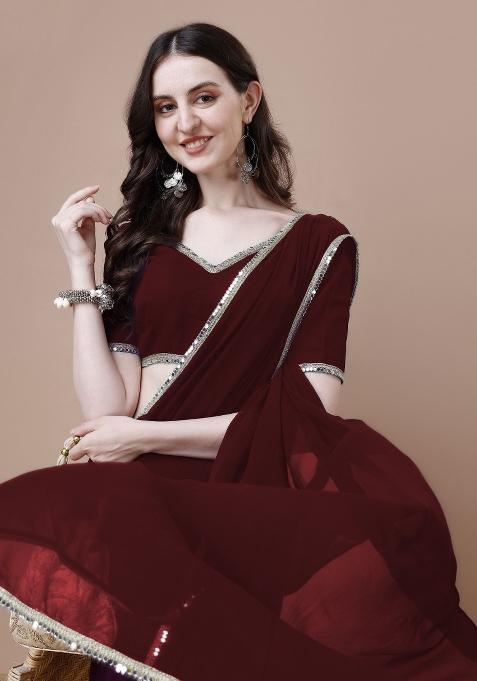Maroon Solid Georgette Sarees