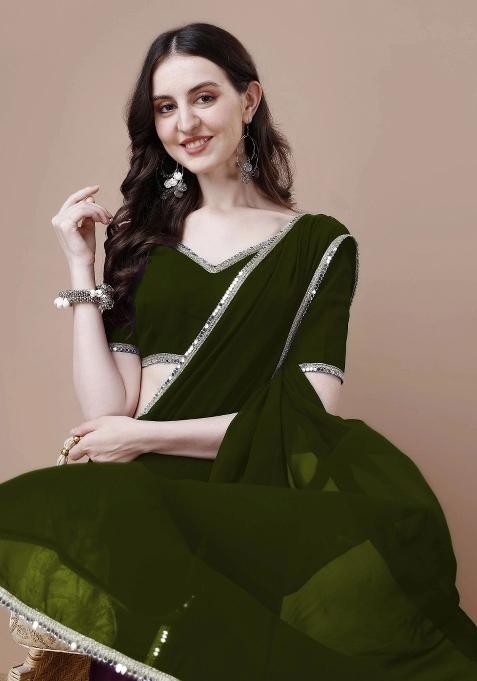 Light Green Solid Georgette Sarees