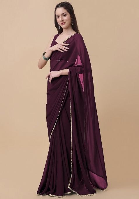 Purple Solid Georgette Sarees