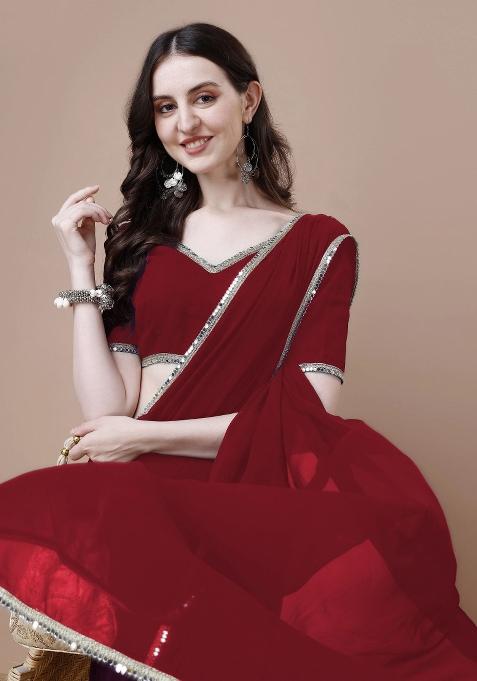 Red Solid Georgette Sarees