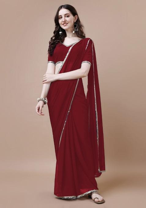 Red Solid Georgette Sarees