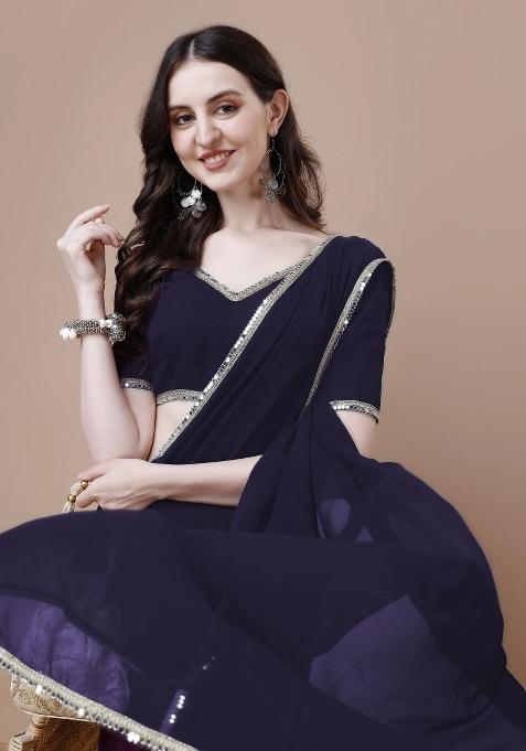 Dark Blue Solid Georgette Sarees