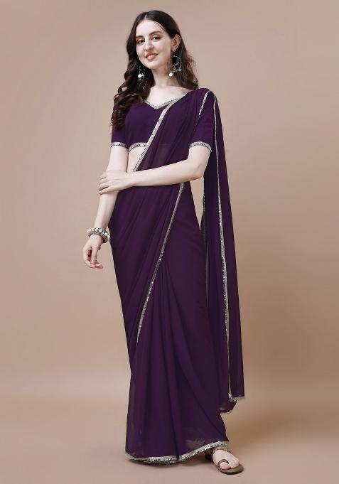 Purple Solid Georgette Sarees