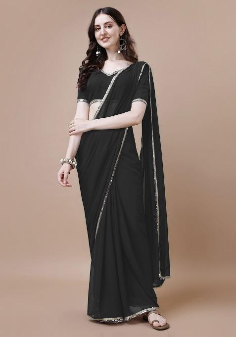 Black Solid Georgette Sarees