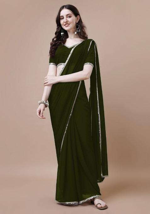 Light Green Solid Georgette Sarees