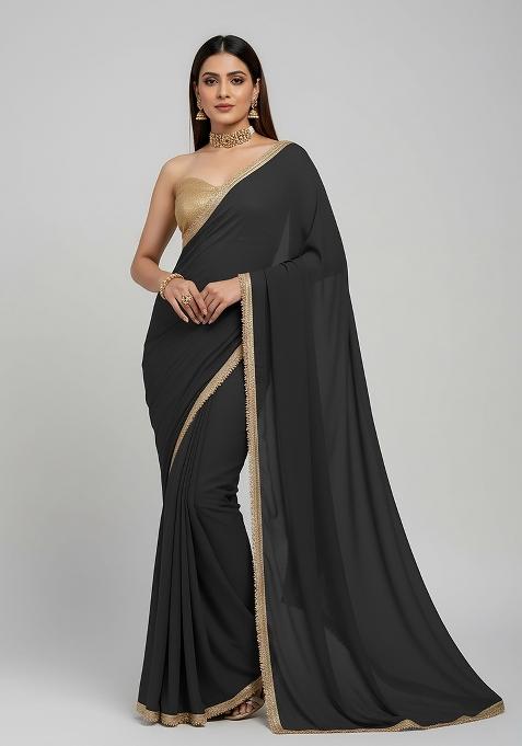 Black Embellished Georgette Sarees