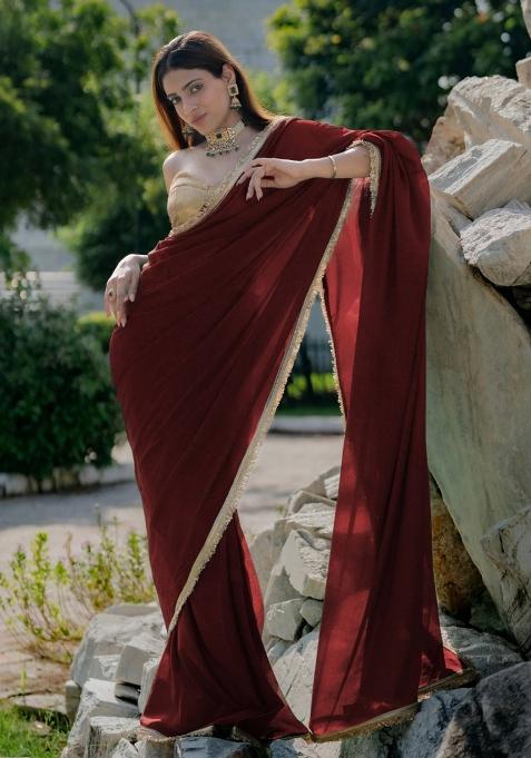 Brown Solid Georgette Sarees